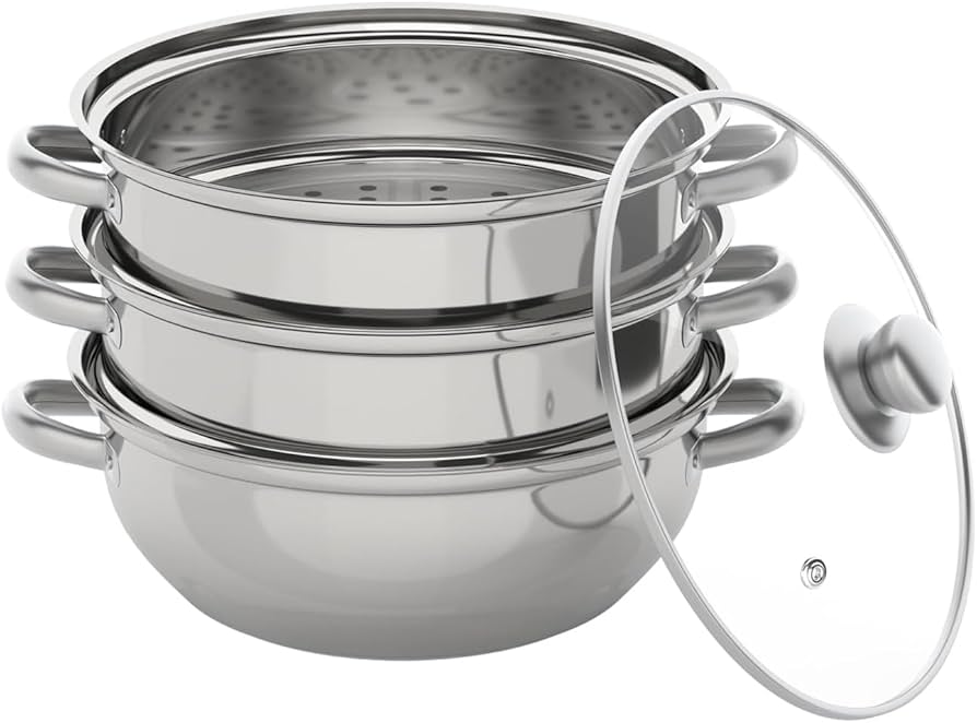 軽量ステンレス蒸し器 4段重ね可能 ガラス蓋付き 442868-4.jpg